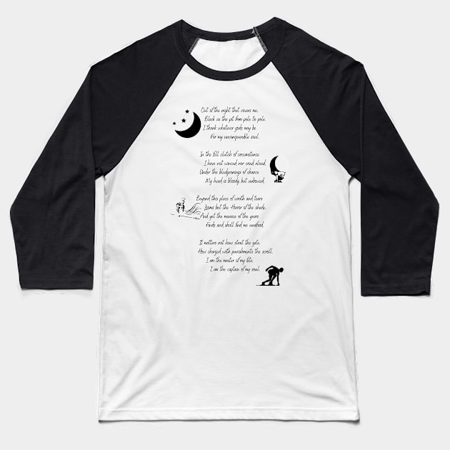 William Ernest Henley- Out of the night that covers me invictus poem Baseball T-Shirt by Fafi